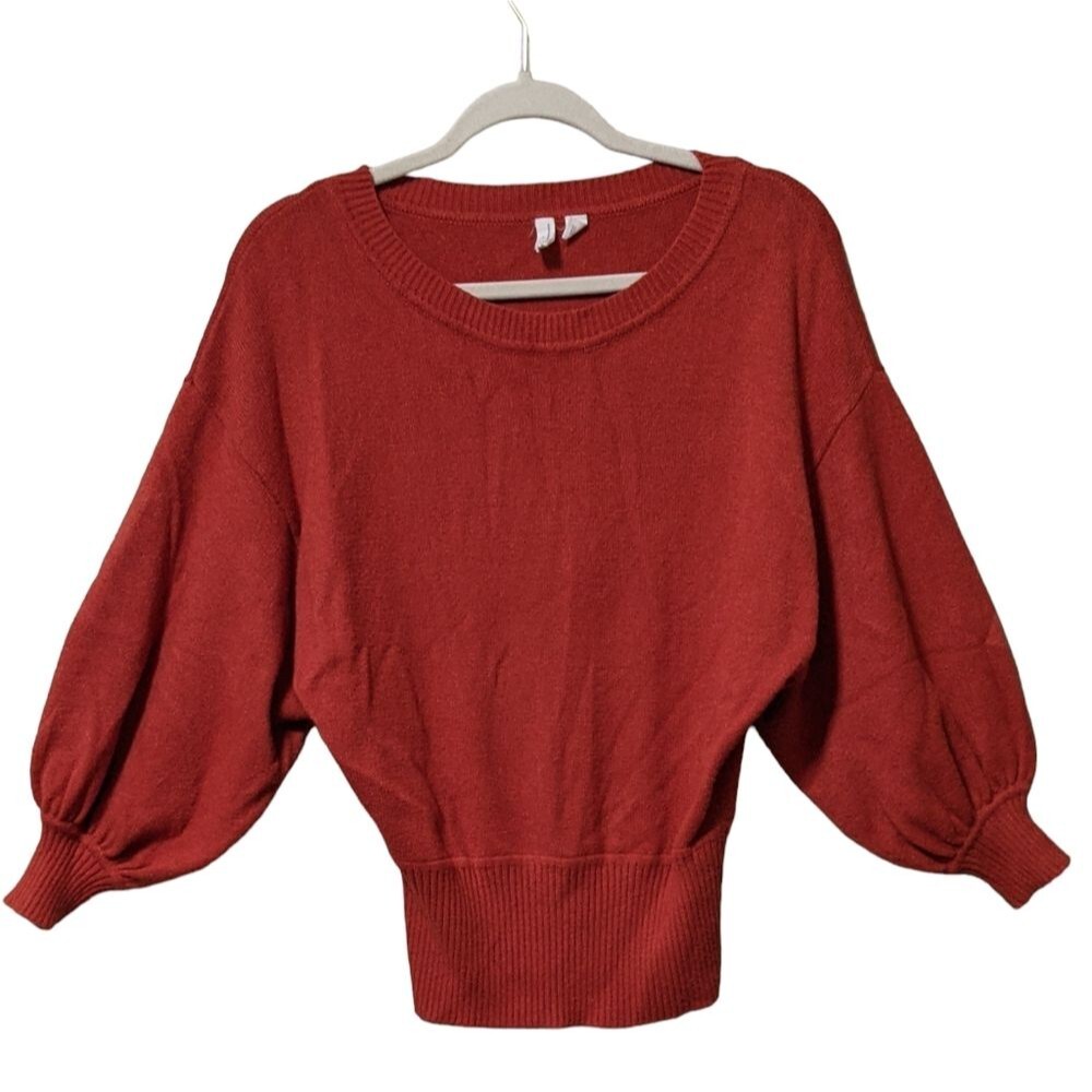 MOTH Anthropologie burnt orange balloon sleeve cabin crewneck pull over sweater